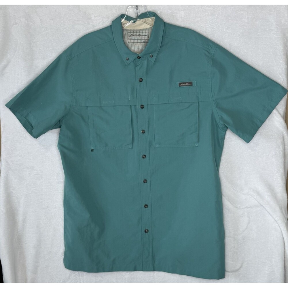 Eddie Bauer Fishing Hiking Shirt Mens TL‎ Blue Green Vented Short Sleeve Ripstop